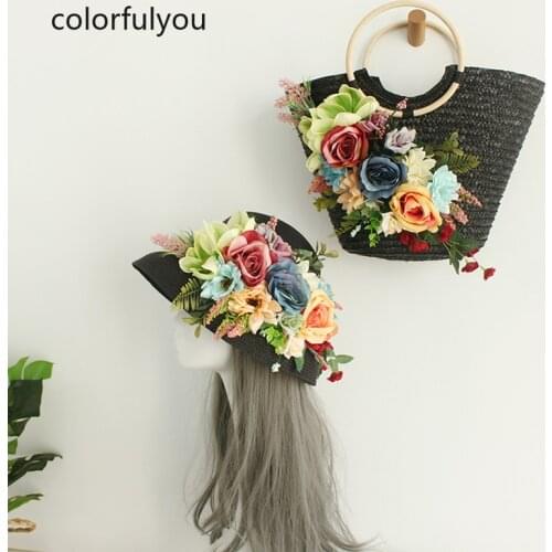 Women Handbag Summer Beach Bag Rattan Woven Handmade Flowers Knitted Straw Large Capacity Totes Women Shoulder Bag Bohemia New