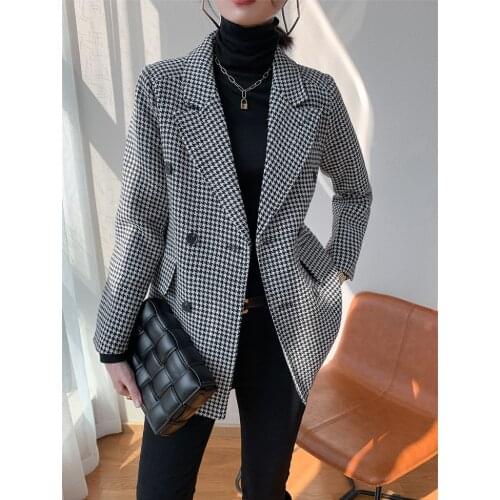 Houndstooth suit jacket ladies 2021 spring new Korean loose retro British style jacket