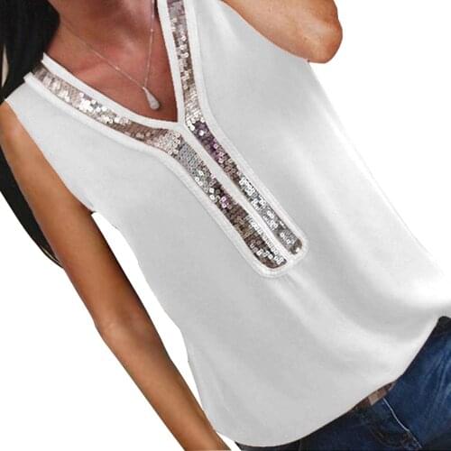 Womens Sleeveless Vest, Sequin V Neck Loose Fit Street Style Tank Tops, Casual Outwear Top Cloth