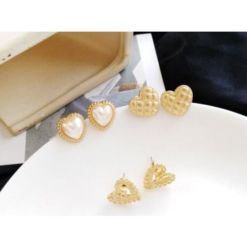 Gold Heart Stud Earring New Fashion Pearl Jewelry 2019 Elegant For Women Girls Wholesale Accessory