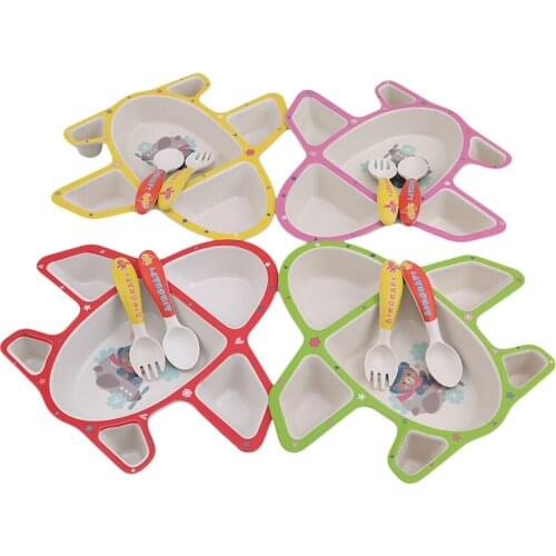 1 Set Aircraft Ceramics Baby Learn Dishes Baby Food Dinner Plates Pallet + Fork + Spoon Baby Tableware