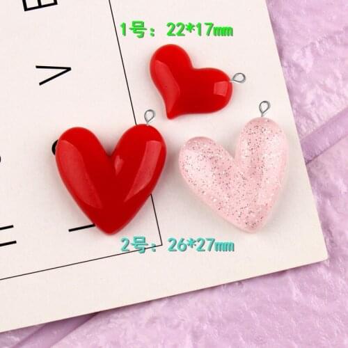 10pcs Resin color pink red heart charms heart-shaped pendants miniature craft jewelry Material Creative Keychain Diy Accessories