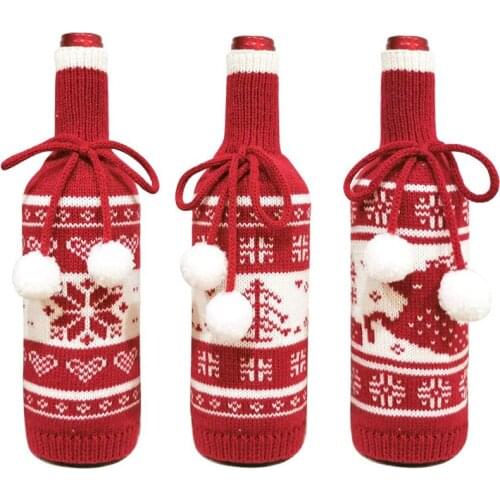 12 Pcs Knitted Sweater Christmas Wine Bottle Cover Snowflake Tree Reindeer Champagne Bottle Covers Xmas Decorations Wholesale X2