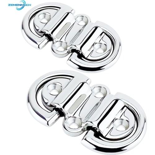 2PC 316 Stainless Steel Double D Ring Deck Folding Pad Eye Lashing Tie Down Cleat Yacht Motorboat Truck Polish Boat Marine Grade