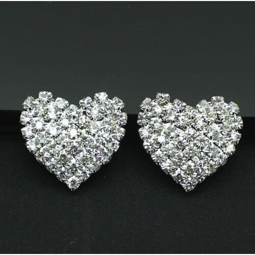 20pcs/lot 21mm Heart shape Rhinestone Button Flatback, Wedding DIY Crystal Buckles for decorative buttons embellishments