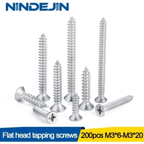 200pcs/set Countersunk flat head tapping screws with cross recessed M3 Screws Philips Screw Stainless Steel Wood Screws