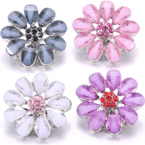 2019 New 10pcs/lot Mixed Rhinestone Flower Styles Metal Charms 18mm Snap Button Jewelry For Snaps Bracelet DIY Snap Jewelry