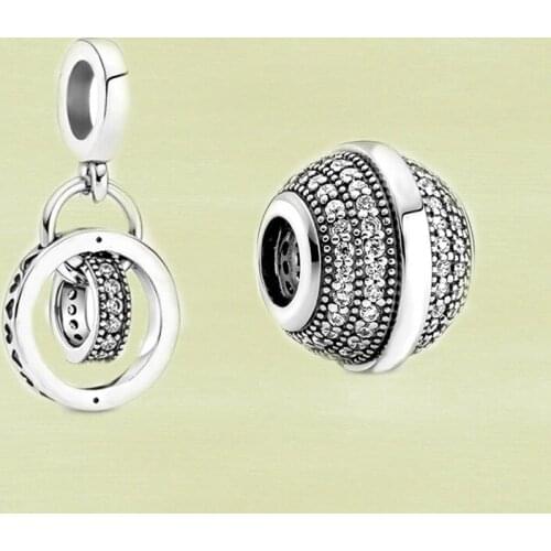 2021 Autumn Series New S925 Silver Pave & Logo Circle Pendant Charms Exquisite Bracelet Accessories For Ladies Jewelry Gifts