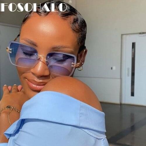 2021 Retro Sunglasses Women Brand Designer Fashion Rimless Gradient Sun Glasses Shades Cutting Lens Ladies Frameless Eyeglasses