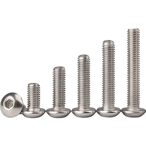 5pcs M4 M5 Button Head Screws Hex Allen Socket Bolts 304 Stainless Steel Bolts Length 5/6/8/10/14/20/22/28-80/90/100/120/150mm
