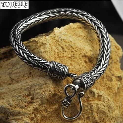 6MM Handcrafted 100% 925 Silver Longevity Bracelet Good Luck Bracelet Thai Silver Chain Bracelet Vintage Silver Jewelry Gift