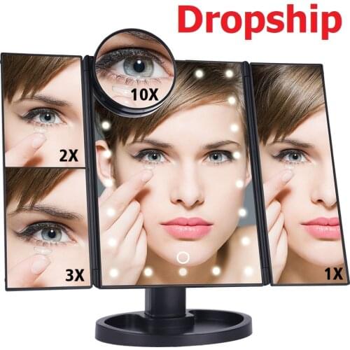 Dropshipping Electric LED Touch Screen 22 Light Makeup Mirror Table Desktop Makeup 1X/2X/3X/10X Magnifying Mirror 3 Folding