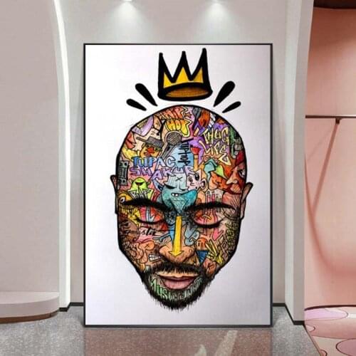 Tupac Hip Hop Music Canvas Painting on Wall Art Poster and Prints Graffiti Picture 2PAC Tattoo Cartoon Art For Home Decor