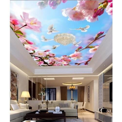 Beautiful blue sky ceiling 3d wallpaper modern for living room murals ceilings 3d mural paintings