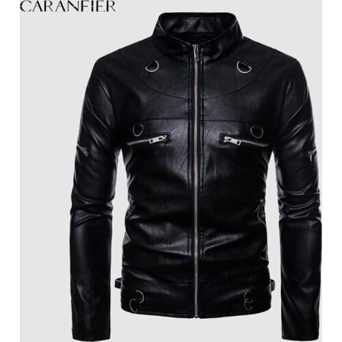 CARANFIER Mens PU Leather Jackets Male MOTO Biker Coats Air Force Bomber Metal Ring Outerwear Handsome Punk chaquetas hombre