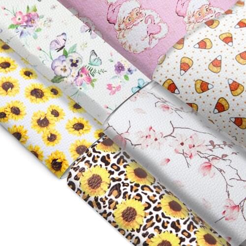 20*33cm Lychee Christmas Flower Faux Synthetic Leather Sheets Printed Patchwork For Hair Bow Phone Cover DIY Projects,1Yc7788