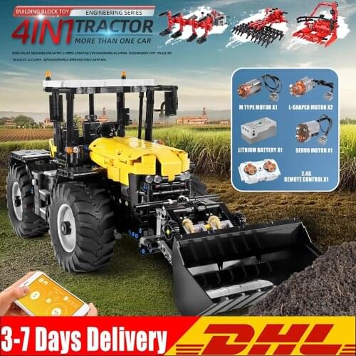 MOULD KING Technical Car Series The MOC-25371 RC Tractor Fastrac 4000er Set Motorized Grassland Harrow Building Blocks Toys Gift