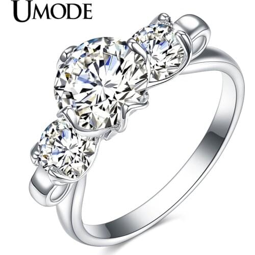 UMODE Trendy Fashion Charm Crystal Three Stone Engagement Rings for Women Wedding Jewelry Bagues Pour Femme AUR0399