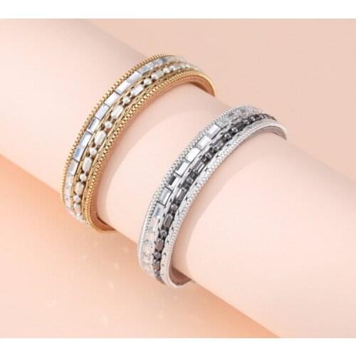Fashion Bracelet for Women Crystal Leather Bracelet Girls Multi-layer Two-color Bead Chain Magnetic Clasp Bangles Wholesale