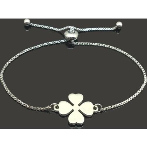 Fashion Clover Charm Bracelet Stainless Steel Adjust Four Clover Leaf Chain Bracelet for Women Girls