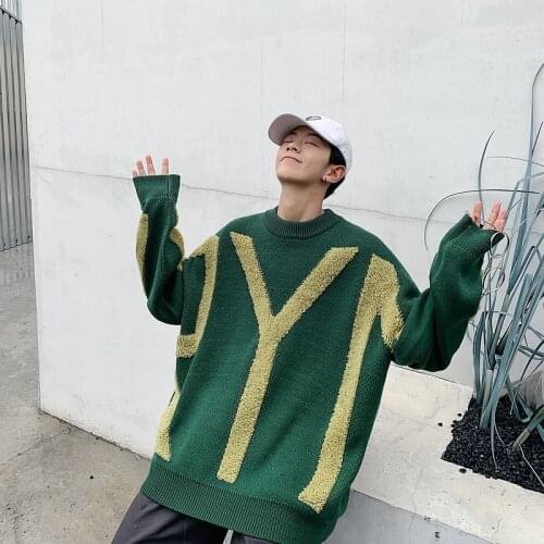 Men New Fashion Embroidery Sweaters 2020 Autumn Mens Korean Pullovers 4 Colors Man Streetwear Casual Clothing