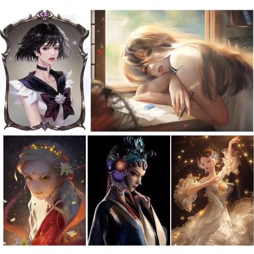 5D Diy Beautiful Girls Illustration Full Drill Rhinestones Diamond Painting Mosaic Embroidery Kits Exquisite Home Decor Gifts