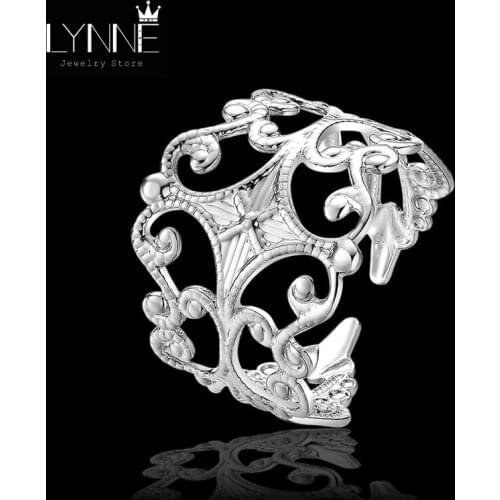 New Fashion Silver Plated Hollow Flower Pattern Open Adjustable Rings Vintage Punk Style Cross Unisexual Ring Women Jewelry Gift