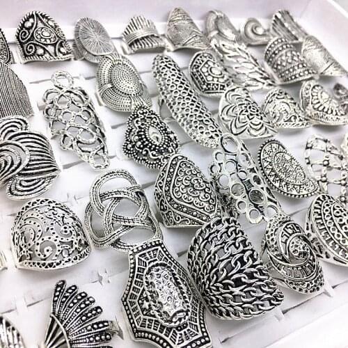 Wholesale 30pcs Womens Rings Antique Silver Plated Bohemian Ladies Finger Joint Band Fashion Jewelry Variety of Styles