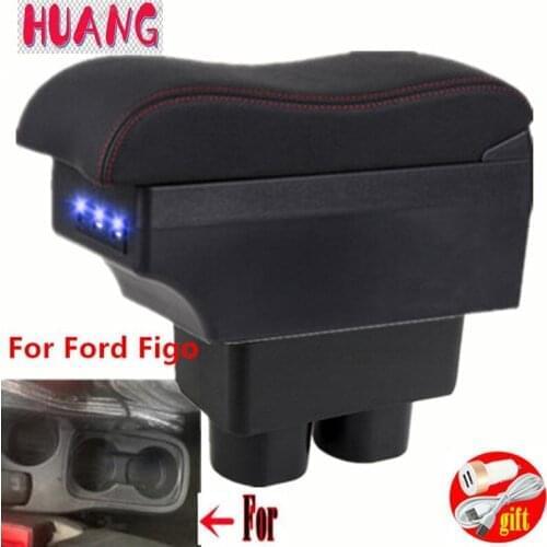 For Ford Figo Armrest Box For Ford Figo Interior Parts Car Armrest box Retrofit parts Storage box with USB LED