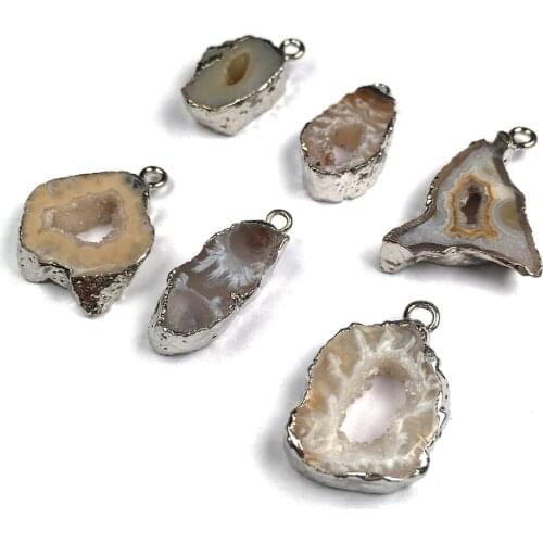 1pcs Irregular Silver Plated Agates Charm Pendant Gray for Necklace Bracelet Accessories Jewelry Making DIY Size 20x30-25x40mm