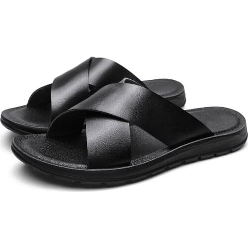 2021Summer Sandals Men Leather Classic Roman Open-toed Slipper Outdoor Beach Rubber Fashion Shoes Flip Flop Water Sandals