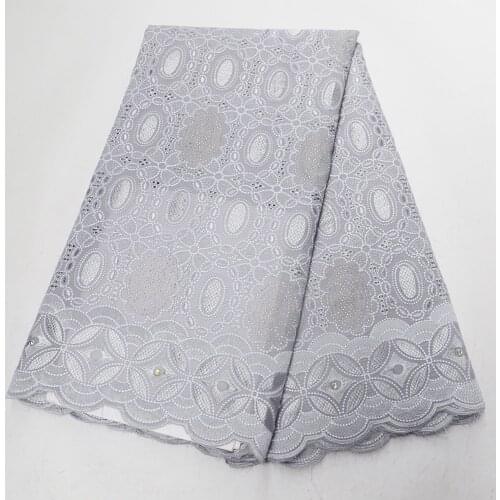 Grey African Swiss voile laces fabric in Switzerland 2019 high quality embroidered stones polish Dubai cotton Austria dry lace