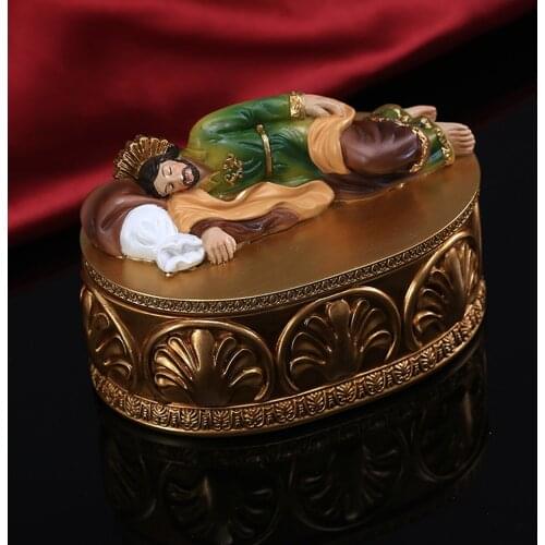 Saint Joseph Sleeping Statue Figurine Antique Jewelry Box Organizer Storage