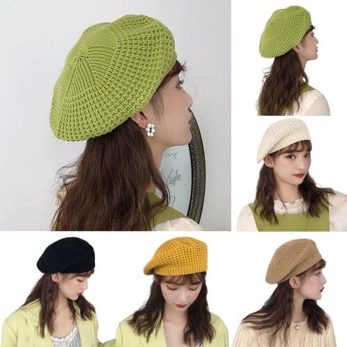 2021 Autumn Winter Knitted Beret Female Japanese Soft Sister Cute British Hats Painter Sweet Color Caps Black Green Yellow New