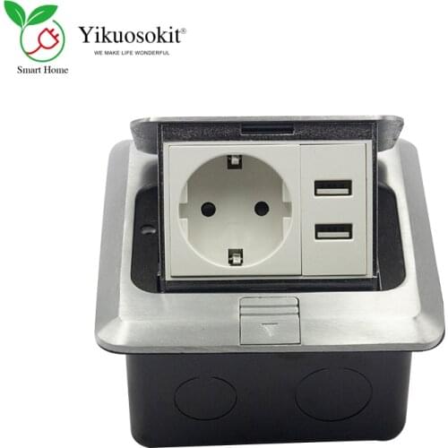 High Quality EU Ground Sockets 5V 2.1A 2 USB Charging Silver Pop Up Hidden Floor Power Socket Electric Outlet CE Rohs