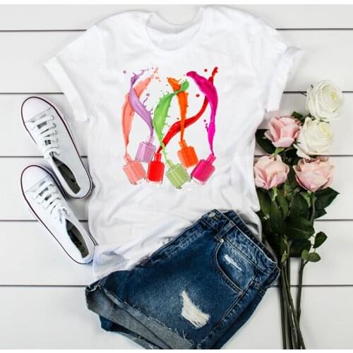 Women clothes 2020 Nail polish 3D print tShirt femme white t shirt female Graphic tshirts harajuku shirt streetwear