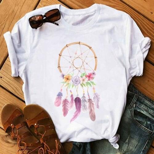 Women 2020 Summer Short Sleeve Dream Feather Fashion Print Lady T-shirts Top T Shirt Ladies Womens Graphic Female Tee T-Shirt