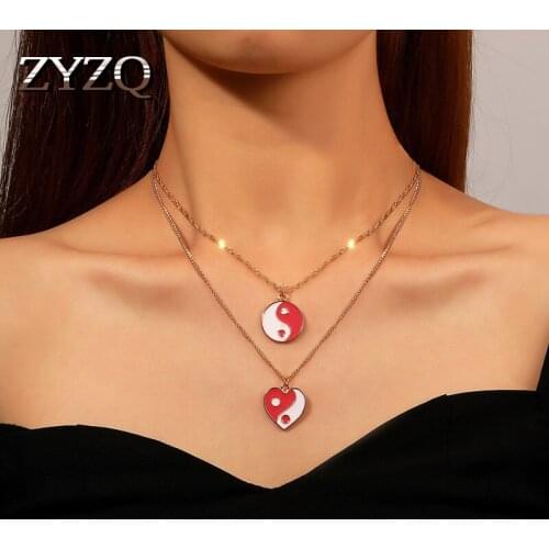 ZYZQ Double Layer Love Gossip Picture Pendant Necklace For Women Hip Hop Punk Style Ring Necklace Set Accessories