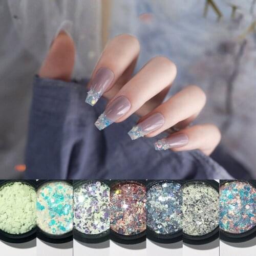 1Box Luminous Nail Sequins Butterfly Shape Fluorescent Nail Decorations Glow In The Dark Nail Glitter Powder Nail Art Tools