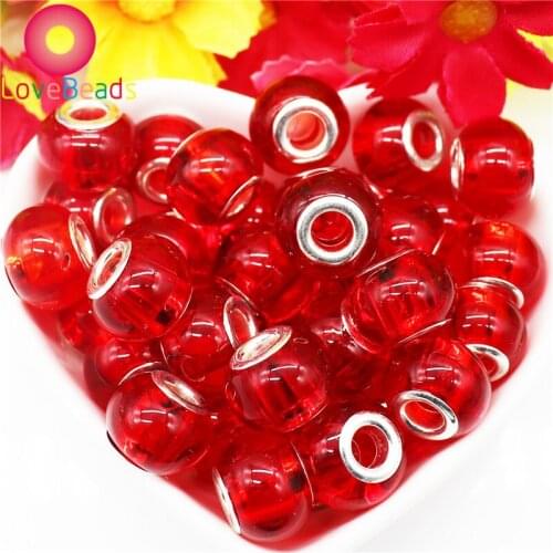 10Pcs Clear Red Color Glass Beads Large Hole Crystal Murano Spacer Beads Fit Pandora Bracelet Bangle DIY Chain Jewelry Making