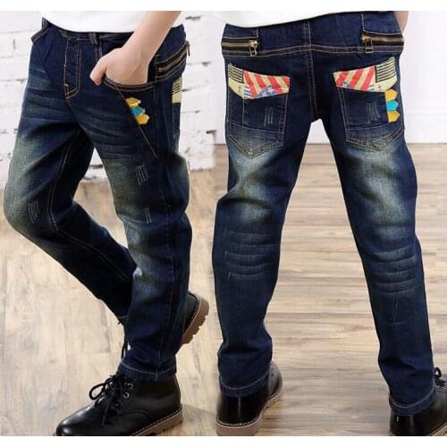 2019 Spring Fashion Kids boys blue denim casual jeans strench pull on straight fit elastic waist pants for little big kids 3-10T