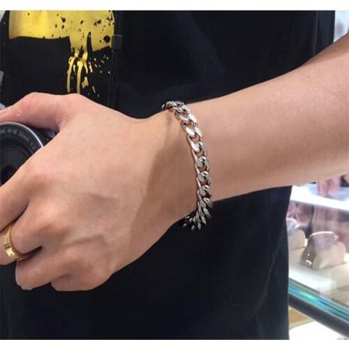 2021 Retro Titanium Steel Silver Bracelet Thick and Wide Flat Style Men and Women Personality Domineering Party Bracelet Jewelry