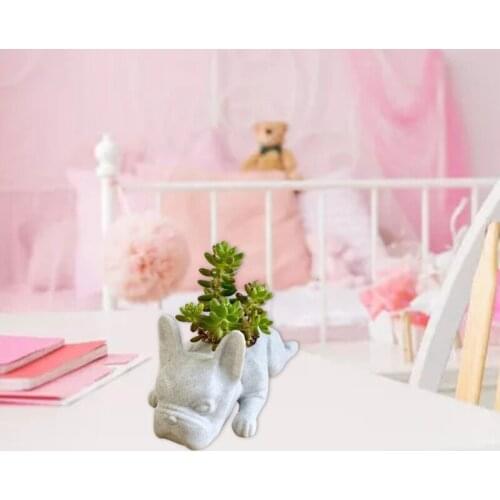 203F Creative Mini Resin Dog Succulent Planter Cute Bulldog Puppy Animal Statue Small Flower Pot Air Plant Bonsai Container