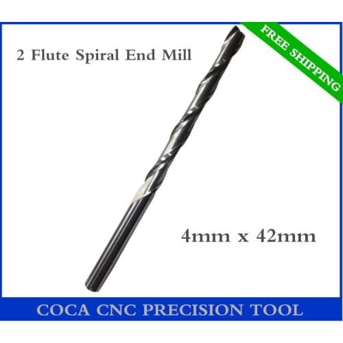 4mm*42mm,Freeshipping CNC Solid carbide woodworking insert router bit,Tungsten end mill,2 flute Spiral end milling,MDF,acrylic