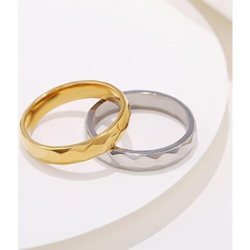 4mm Korean Stainless Steel Rings for Women Gold Silver Color Classic Faceted Ring Vintage Jewelry for Lady Party Gift WC024