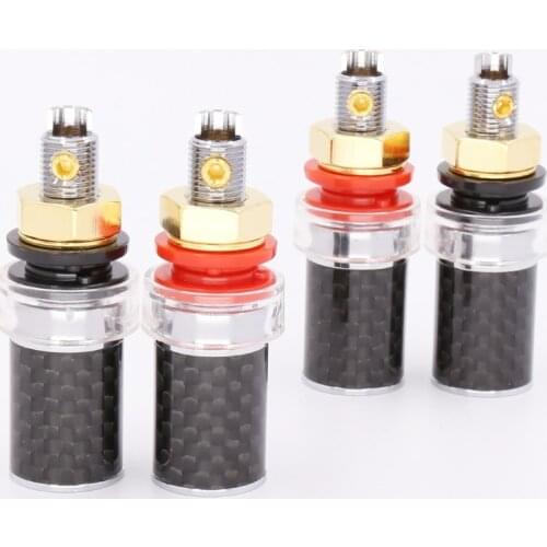 4pcs Rhodium plated Carbon Fiber Binding Post Speaker Plug Probe Panel HiFi