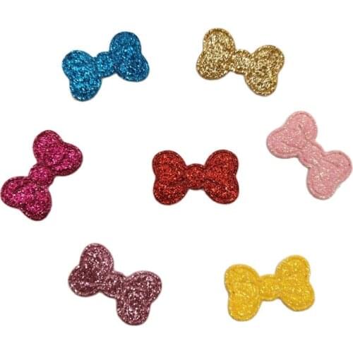 80Pcs Mixed Colors Glitter Bowknot Felt Fabric Patch DIY Cloth Appliques/Craft Wedding decoration