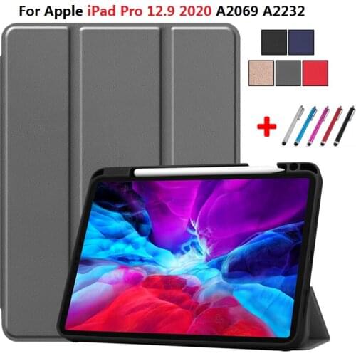 Tri-Fold Tablet Funda with Pencil Holder Case For iPad Pro 12 9 Cover 2020 For Apple iPad Pro 12.9 4th Generation 12.9 Shell Pen