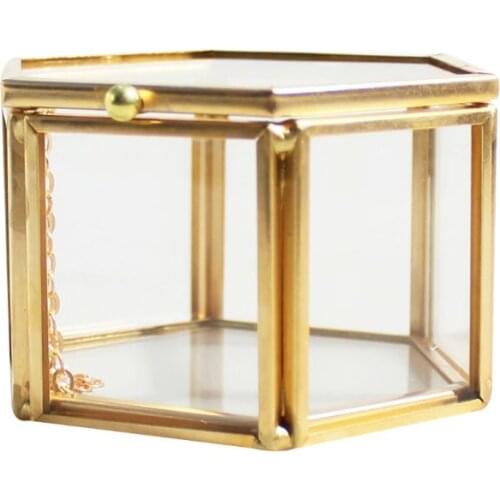 Geometrical Clear Glass Jewelry Box Jewelry Organize Holder Tabletop Succulent Plants Container Home Jewelry Storage