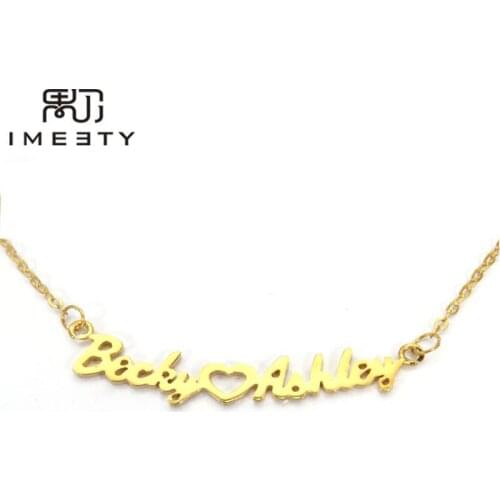 IMEETY love name necklaces diy name pendant necklace double name tag necklace heart personalized couple nameplate necklace gift